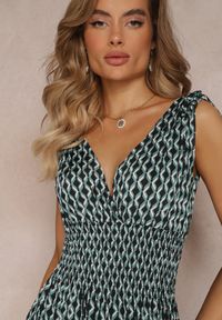 Renee - Zielona Kopertowa Sukienka Maxi z Gumką w Talii i Głębokim Dekoltem z Wiskozy Jallitte. Kolor: zielony. Materiał: wiskoza. Długość rękawa: bez rękawów. Typ sukienki: kopertowe. Długość: maxi #5