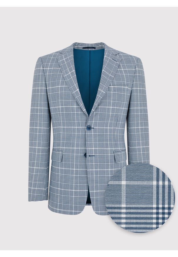 Pako Lorente - PAKO LORENTE – Niebieska marynarka garniturowa w kratę. Okazja: na ślub cywilny, na wesele. Kolor: niebieski. Styl: boho