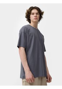 4f - T-shirt regular z bawełny organicznej męski. Kolor: szary. Materiał: bawełna. Wzór: napisy #1