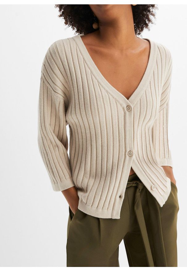 bonprix - Sweter rozpinany boxy. Kolor: szary