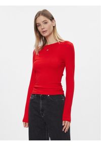 Tommy Jeans Bluzka Essential DW0DW17387 Czerwony Slim Fit. Kolor: czerwony. Materiał: bawełna