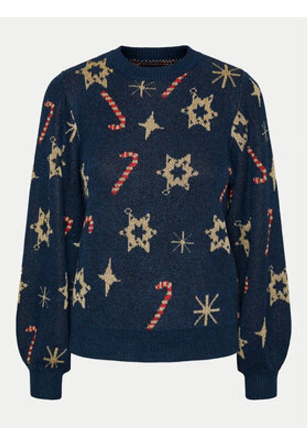 Pieces Sweter Sugar 17152789 Granatowy Regular Fit. Kolor: niebieski. Materiał: syntetyk