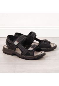 Sandały męskie komfortowe na rzepy czarne Rieker 26156. Zapięcie: rzepy. Kolor: czarny. Materiał: skóra ekologiczna #1