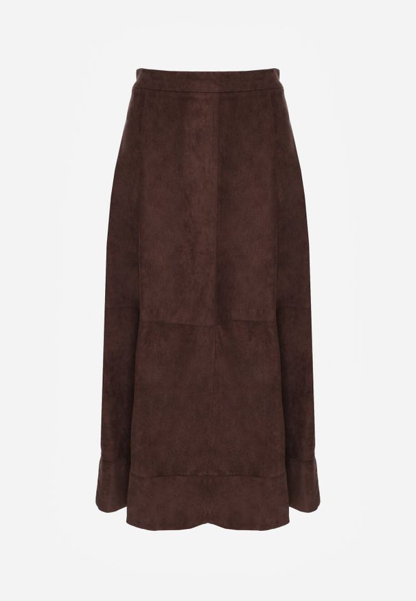 Born2be - Brązowa Rozkloszowana Spódnica z Imitacji Zamszu Basara. Okazja: na co dzień, na spotkanie biznesowe, do pracy. Kolor: brązowy. Materiał: zamsz. Styl: casual, biznesowy, elegancki, klasyczny