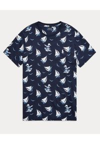 Ralph Lauren - RALPH LAUREN - Granatowa koszulka we wzór Custom Slim Fit. Typ kołnierza: polo. Kolor: niebieski. Materiał: bawełna, jersey. Wzór: haft