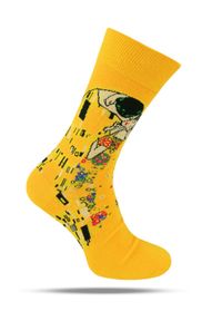 His Story - Tematyczne Skarpetki Bawełniane - Żółte, Pocałunek, Romans. Kolor: żółty, złoty, wielokolorowy. Materiał: elastan, bawełna, poliamid #1