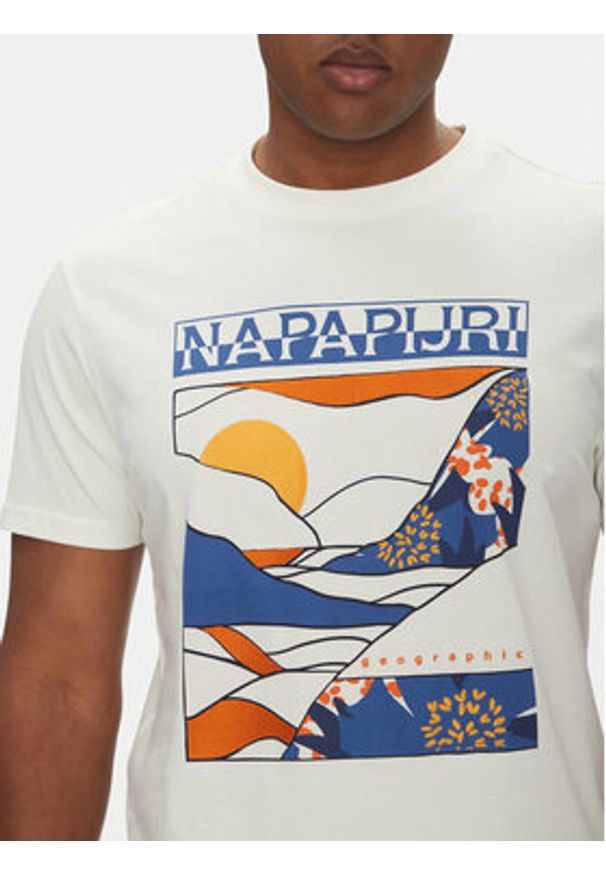 Napapijri T-Shirt S-Valdor NP0A4IE6 Écru Regular Fit. Materiał: bawełna