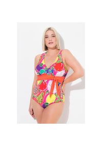 ULLA POPKEN - Damski Strój kąpielowy owoce kopertowy styl miękkie miseczki. Kolekcja: plus size. Kolor: różowy. Materiał: poliester, elastan, poliamid, materiał