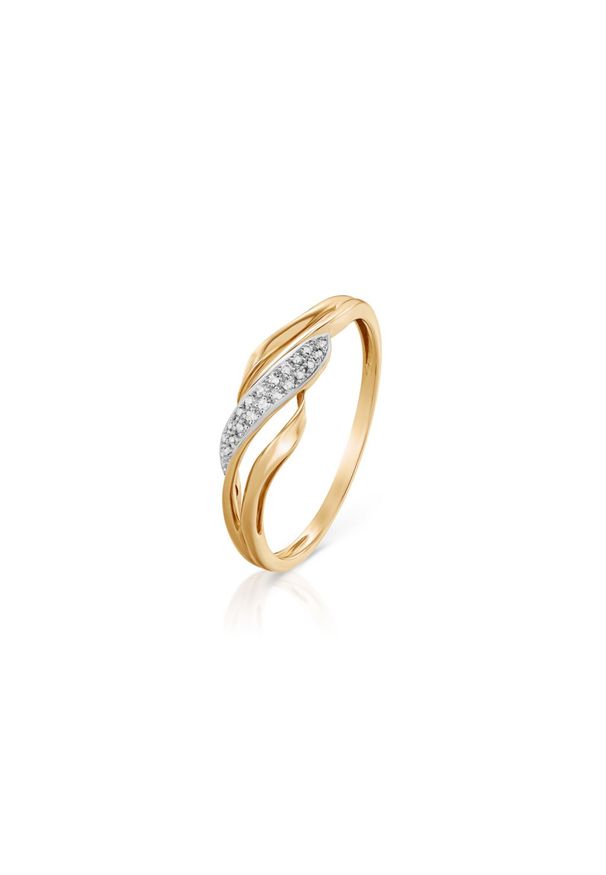 W.KRUK Unikalny Złoty Pierścionek - złoto 585, Diament 0,06ct - ZFX/PB+19BK. Materiał: złote. Kolor: złoty. Wzór: aplikacja. Kamień szlachetny: diament