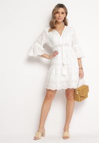 Born2be - Biała Bawełniana Sukienka w Stylu Boho z Ażurowym Wzorem Elsenia. Kolor: biały. Materiał: bawełna. Wzór: ażurowy. Sezon: lato. Styl: boho #6