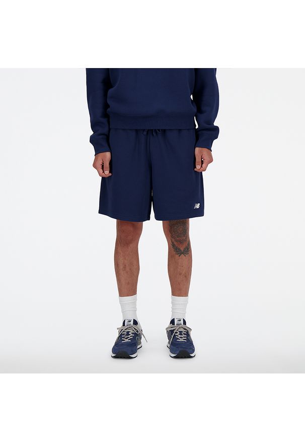 Spodenki męskie New Balance MS41520NNY – granatowe. Kolor: niebieski. Materiał: bawełna, poliester, materiał, dresówka
