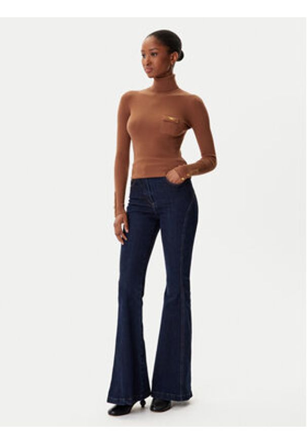 Elisabetta Franchi Golf MK-11B-56E2-V290 Brązowy Slim Fit. Typ kołnierza: golf. Kolor: brązowy. Materiał: syntetyk