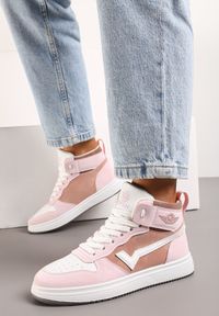 Renee - Różowo-Białe Sneakersy Esspina. Wysokość cholewki: za kostkę. Kolor: różowy. Szerokość cholewki: normalna. Wzór: gładki, aplikacja