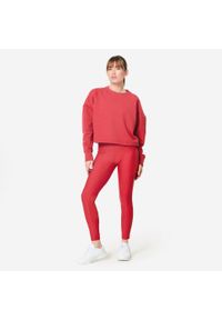 DOMYOS - Legginsy fitness damskie Domyos. Stan: podwyższony. Kolor: różowy, czerwony, wielokolorowy. Materiał: materiał, poliester, elastan. Sport: fitness