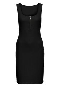 Sukienka shirtowa z zamkiem bonprix czarny. Kolor: czarny. Wzór: prążki. Styl: elegancki #1
