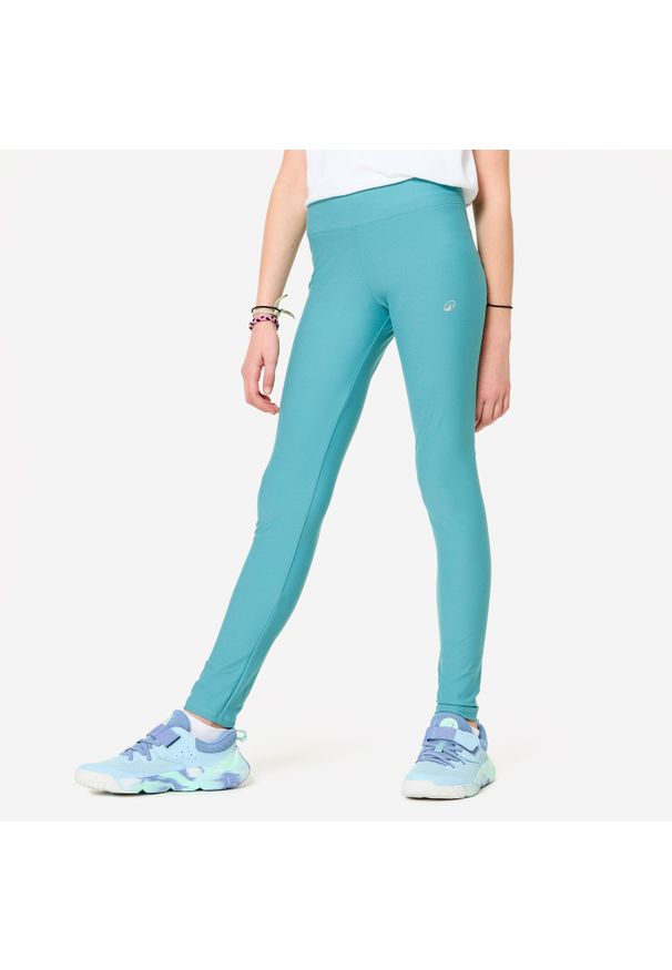 Decathlon - Legginsy dziecięce Domyos. Okazja: na uczelnię. Stan: podwyższony. Kolor: niebieski. Materiał: elastan, poliester, materiał. Styl: sportowy