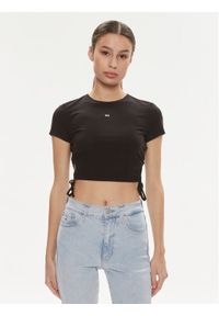 Tommy Jeans T-Shirt DW0DW17902 Czarny Slim Fit. Kolor: czarny. Materiał: wiskoza, syntetyk