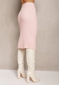 Renee - Różowa Spódnica Midi z Prążkowanej Dzianiny Limoce. Kolor: różowy. Materiał: dzianina, prążkowany