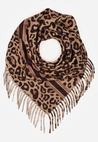 Born2be - Ciemnobrązowy Panterkowy Szalik z Wiskozy Zdobiony Frędzlami Ferenea. Okazja: na co dzień. Kolor: brązowy. Materiał: wiskoza. Wzór: aplikacja. Styl: klasyczny, casual, elegancki #3