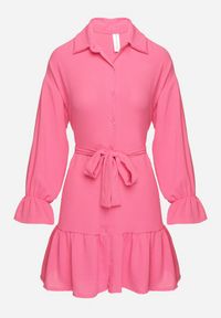 Born2be - Różowa Koszulowa Sukienka z Wiązanym Paskiem Stevania. Kolor: różowy. Materiał: materiał. Typ sukienki: koszulowe. Długość: mini #3