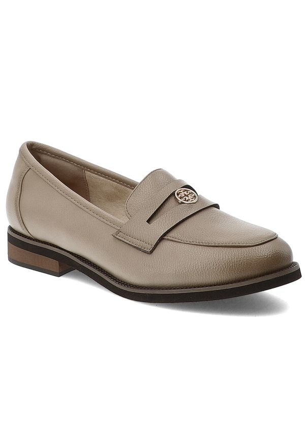 Beżowe Mokasyny Cambell Klasyczne Obuwie Damskie. Okazja: na co dzień. Kolor: beżowy. Materiał: skóra. Obcas: na obcasie. Styl: klasyczny. Wysokość obcasa: średni