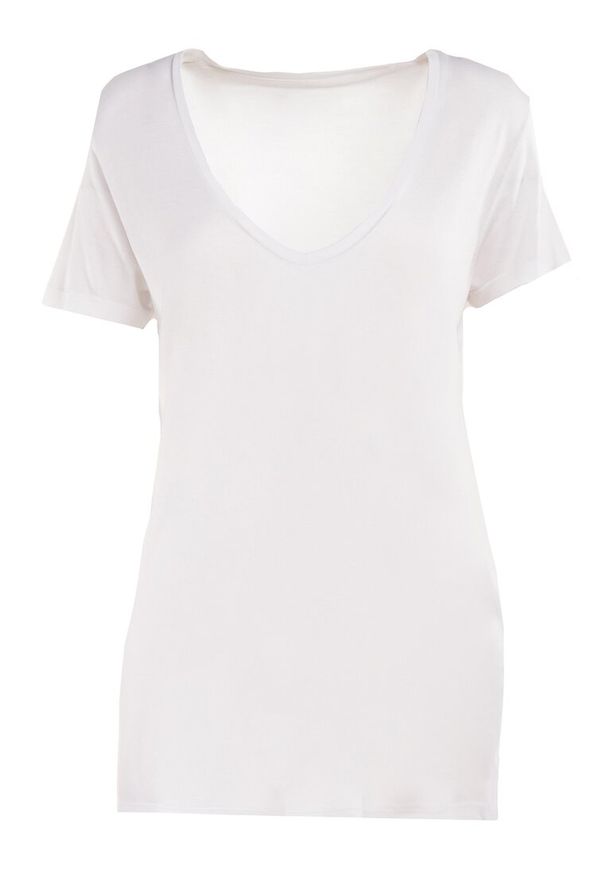Born2be - Biały T-shirt Leucelsa. Kolor: biały. Materiał: dzianina, bawełna, jersey. Długość: długie