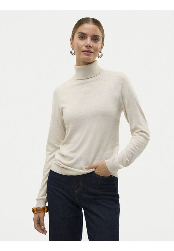 Vero Moda Golf Iris 10320450 Beżowy Slim Fit. Typ kołnierza: golf. Kolor: beżowy. Materiał: syntetyk, wiskoza