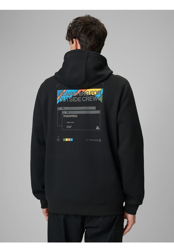 4f - 4F Bluza dresowa regular z kapturem męska - czarna L. Okazja: na co dzień. Typ kołnierza: kaptur. Kolor: czarny. Materiał: dresówka. Styl: sportowy, casual