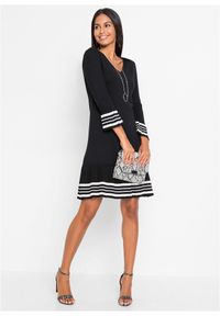 bonprix - Sukienka dzianinowa z mieszanki wiskozy. Kolor: czarny. Materiał: dzianina, wiskoza. Wzór: paski #2