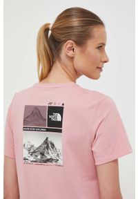 The North Face t-shirt damski kolor różowy. Kolor: różowy. Materiał: materiał, dzianina. Styl: klasyczny #1