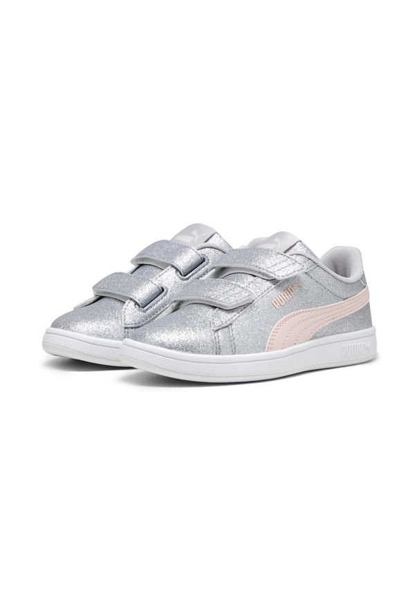 Puma - Dziecięce sneakersy Smash 3.0 Glitz Glam PUMA Glacial Gray Frosty Pink. Kolor: wielokolorowy, różowy, niebieski. Materiał: materiał, skóra, syntetyk. Szerokość cholewki: normalna