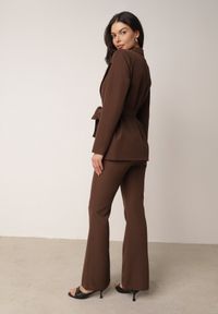 Born2be - Brązowy Komplet Garniturowy Marynarka z Wiązanym Paskiem i Spodnie Falloria. Kolor: brązowy #7