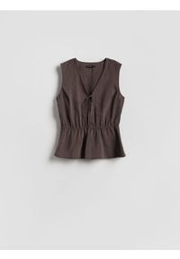 Reserved - Bluzka z modalem - brązowy. Kolor: brązowy. Materiał: tkanina