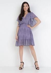 Born2be - Fioletowa Sukienka Aretheshi. Kolor: fioletowy. Typ sukienki: kopertowe. Długość: mini #4