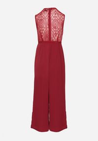 Born2be - Bordowy Kombinezon Bez Rękawów z Szeroką Nogawką i Siateczkowymi Zdobieniami Nalavie. Okazja: na co dzień, na imprezę. Kolor: czerwony. Materiał: skóra. Długość rękawa: bez rękawów. Wzór: aplikacja. Styl: casual, elegancki #5