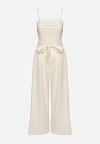 Born2be - Jasnobeżowy Kombinezon Ozdobiony Paskiem z Szerokimi Nogawkami Deolise. Kolor: beżowy. Długość rękawa: na ramiączkach. Wzór: aplikacja. Styl: elegancki #3