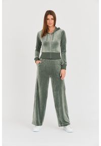 Juicy Couture - JUICY COUTURE Zielone damskie spodnie Bexley Velour Track Pants, Rozmiar M. Kolor: zielony