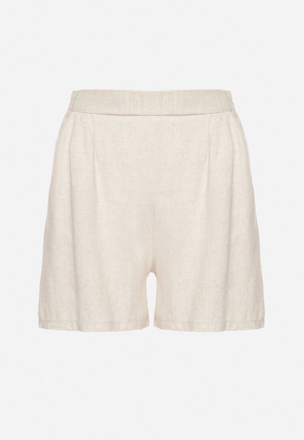 Born2be - Beżowe Szorty z Lnu i Wiskozy o Klasycznym Kroju z Gumką w Pasie i Kieszeniami Tolavera. Okazja: na co dzień. Kolor: beżowy. Materiał: len, wiskoza. Styl: klasyczny