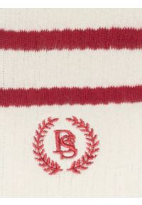 Big-Star - Skarpety damskie długie białe z czerwonymi paskami Prepaliana 603. Kolor: czerwony. Materiał: prążkowany, bawełna. Wzór: haft, ze splotem #2