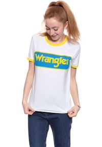 Wrangler - WRANGLER T SHIRT DAMSKI B&Y RINGER TEE WHITE W7C42FK12. Wzór: kolorowy, nadruk #5