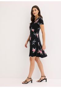 bonprix - Sukienka z dżerseju z mieszanki wiskozy. Typ kołnierza: dekolt w serek. Kolor: czarny. Materiał: jersey, wiskoza #2