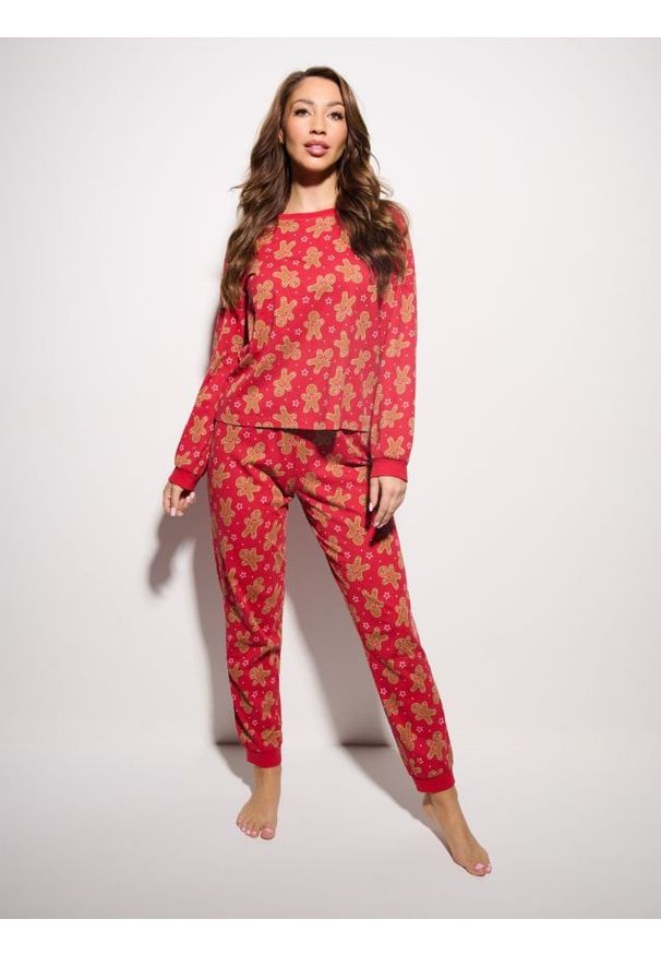 Sinsay - Świąteczna piżama dwuczęściowa z motywem pierniczków - czerwony. Kolor: czerwony