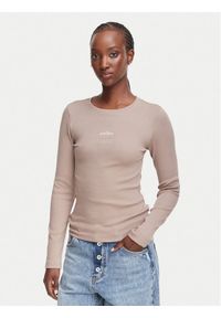 Guess Jeans Bluzka W6YP14 K3821 Beżowy Slim Fit. Kolor: beżowy. Materiał: bawełna #1