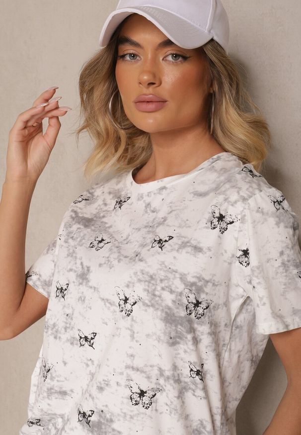 Renee - Biały T-shirt z Bawełny z Motylkami Tenelesa. Okazja: na co dzień. Kolor: biały. Materiał: bawełna. Sezon: wiosna. Styl: klasyczny, elegancki, casual
