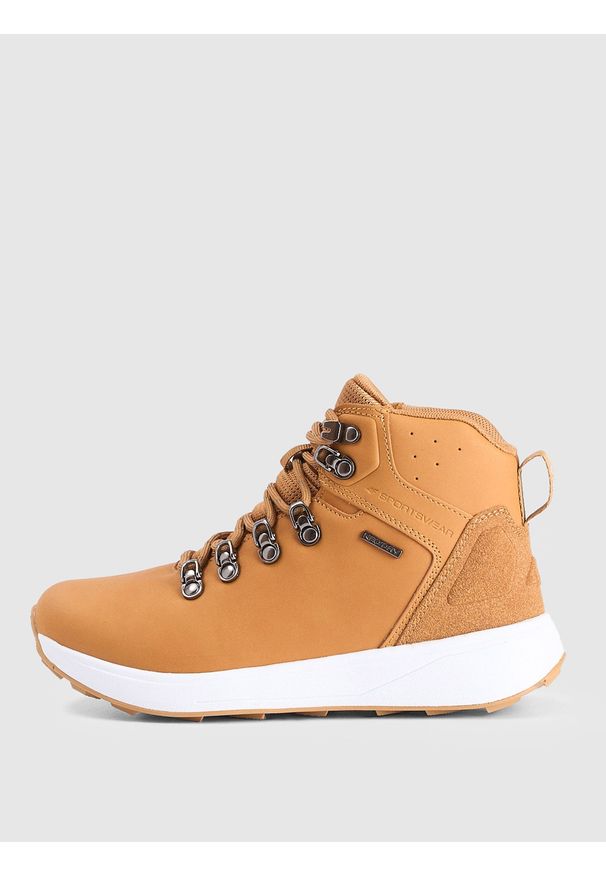 4f - 4F Buty zimowe ELEMENT z membraną chłopięce - brązowe 35. Okazja: na co dzień. Wysokość cholewki: przed kolano. Kolor: brązowy. Materiał: guma, nubuk. Szerokość cholewki: normalna. Sezon: zima. Styl: casual