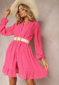 Renee - Fuksjowa Sukienka Merrinni. Kolor: różowy. Materiał: tkanina. Wzór: haft. Styl: boho, klasyczny