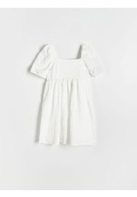 Reserved - Bawełniana sukienka z bufkami - złamana biel. Materiał: bawełna