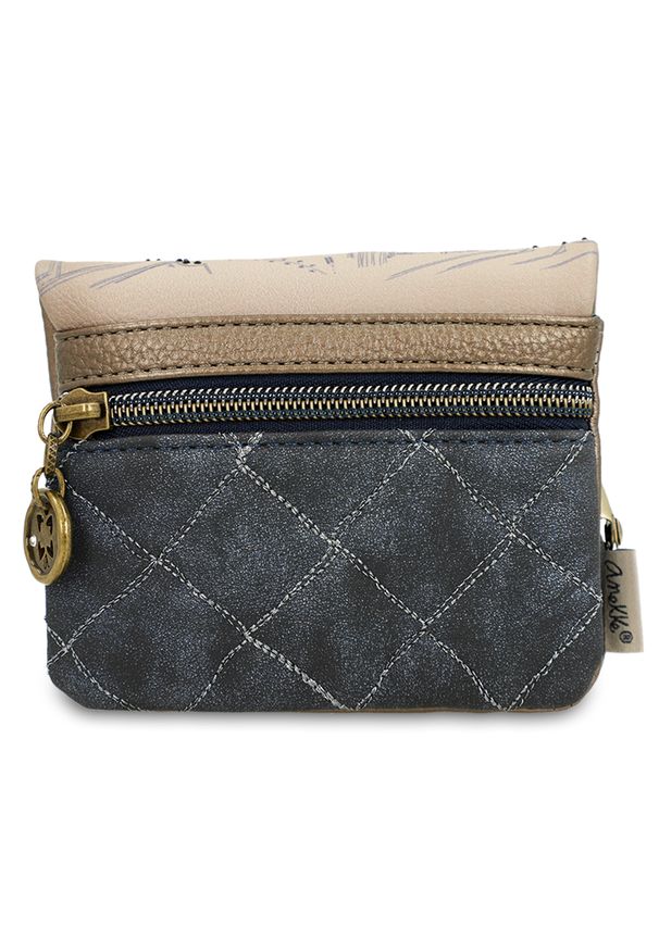 Portfel damski Anekke, portmonetka mała we wzory kompaktowa na bilon, beżowy, 41849-016. Kolor: niebieski. Materiał: materiał. Wzór: aplikacja