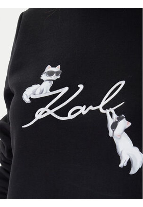 Karl Lagerfeld - KARL LAGERFELD Bluza B1W20031 Czarny Regular Fit. Typ kołnierza: dekolt w karo. Kolor: czarny. Materiał: bawełna