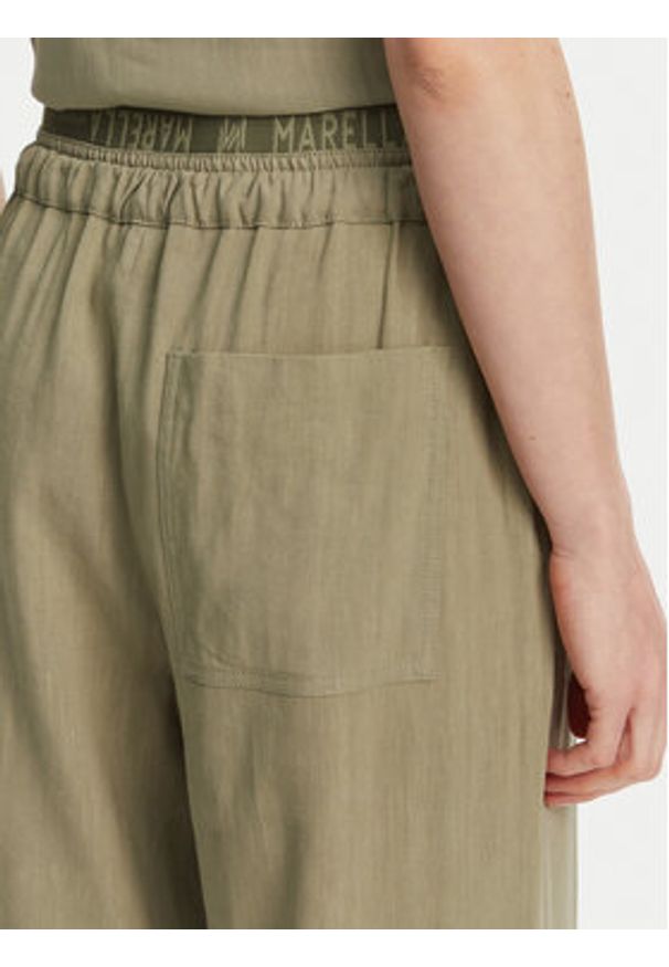 Marella Spodnie materiałowe Fred 2513131085 Zielony Wide Leg. Kolor: zielony. Materiał: len